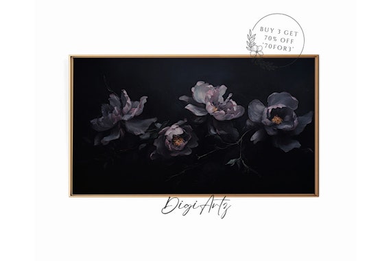 Frame Tv Antique Art Moody Floral Still Life Oil Painting Abstract Dark Flower Deep In Bloom Botanical Wall Art Dark Academia Decor