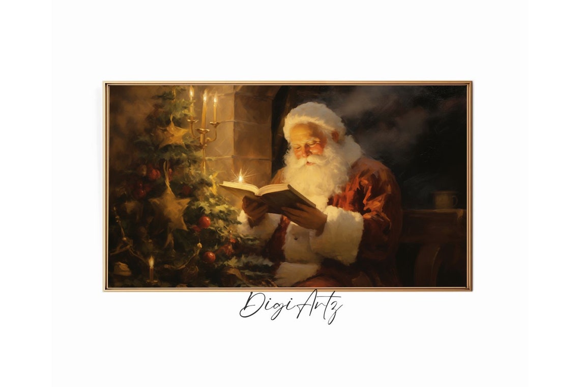Santa Claus Reading By Candlelight Near A Christmas Tree Poster