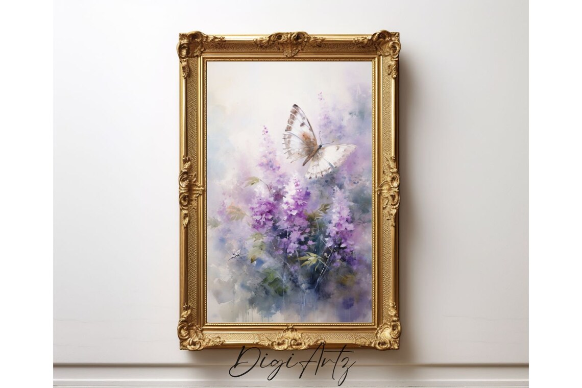 White Butterfly Lilac Blossoms Soft Watercolor Spring Floral Poster
