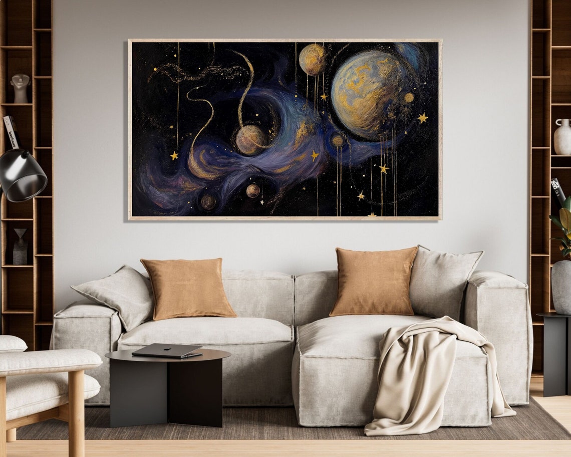 Gothic Solar System Planets Gold Stars Cosmic Oil Painting Poster - Image 3