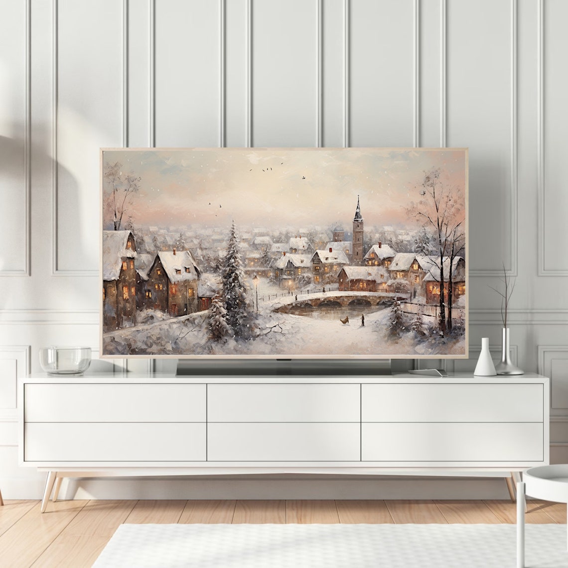 Winter Dawn Over A Snow Covered Village With Church Tower Poster - Image 5