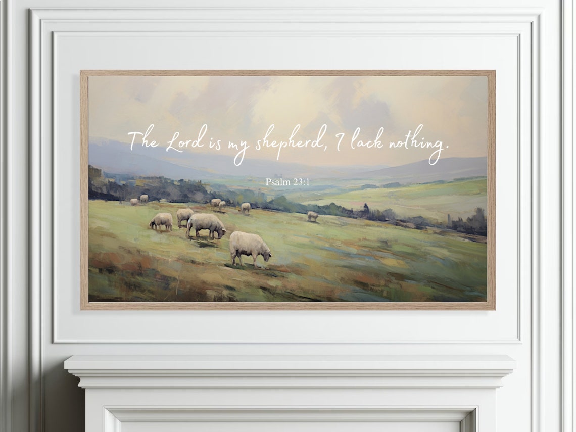 Psalm 23 The Lord Is My Shepherd Verse Over Sheep Pasture Art Poster - Image 4
