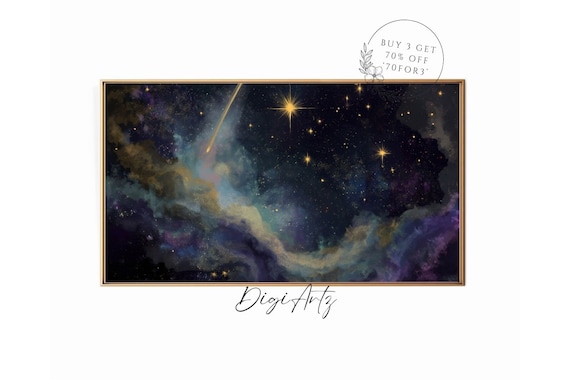 Frame Tv Shooting Star Decor Celestial Stars Gazing Oil Painting Starry Night Sky Frame Tv Gothic Space Art Universe Solar System