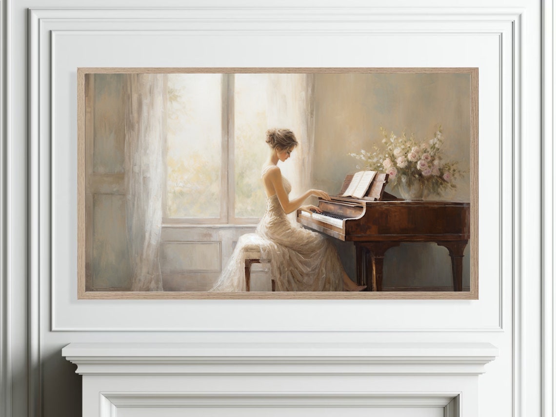 Woman Playing Grand Piano Sunlit Room Elegant Classical Music Poster - Image 4