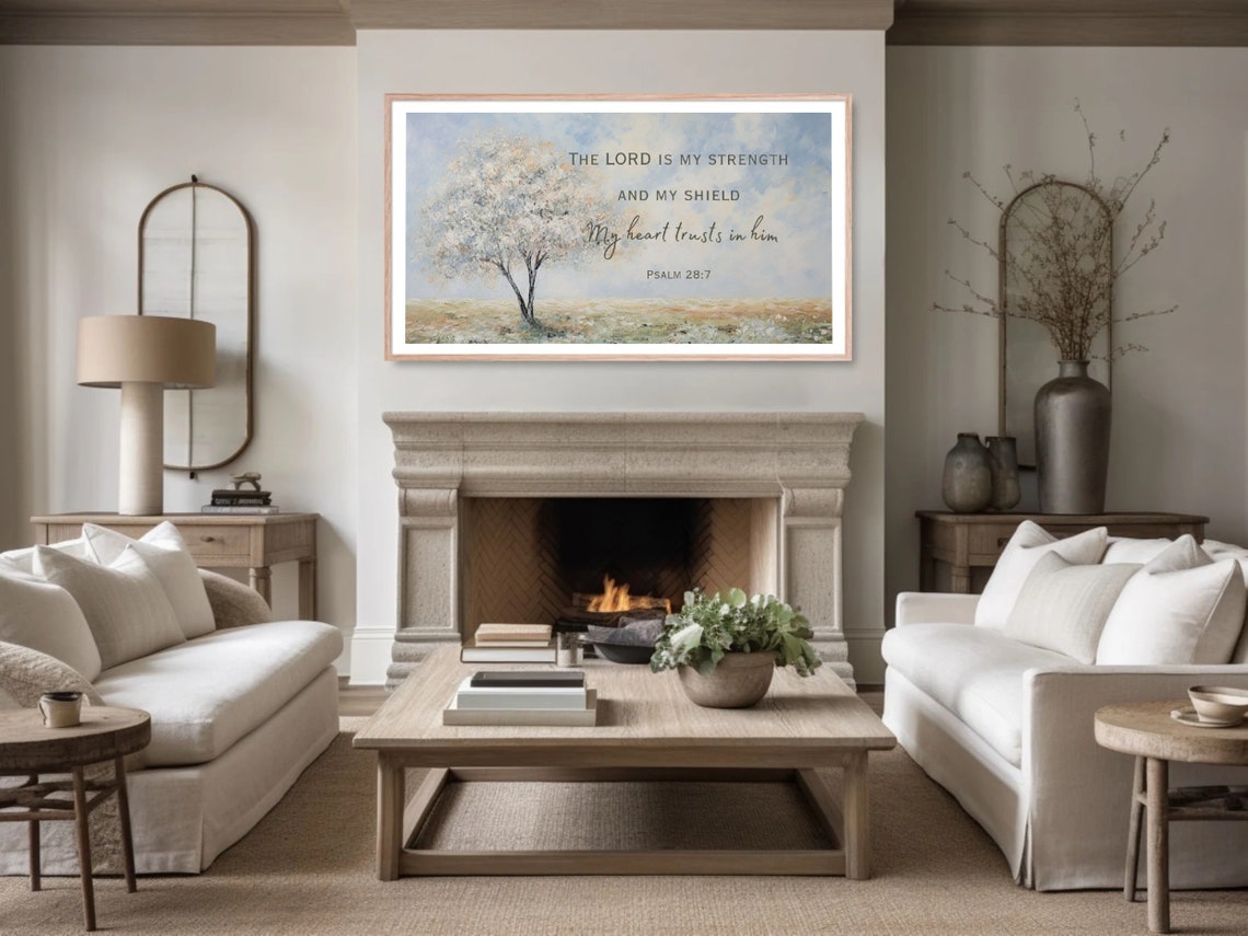 Psalm 28 7 The Lord Is My Strength Blossom Tree Scripture Poster - Image 4
