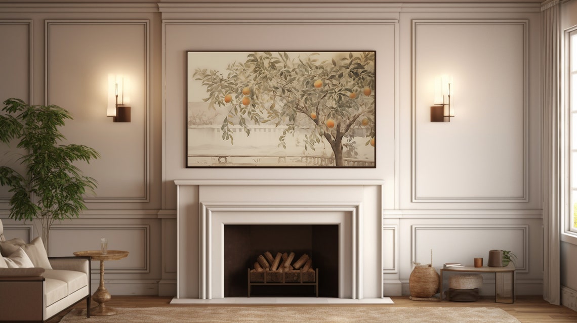 Orange Tree Watercolor Wide Panoramic Mediterranean Landscape Poster - Image 5