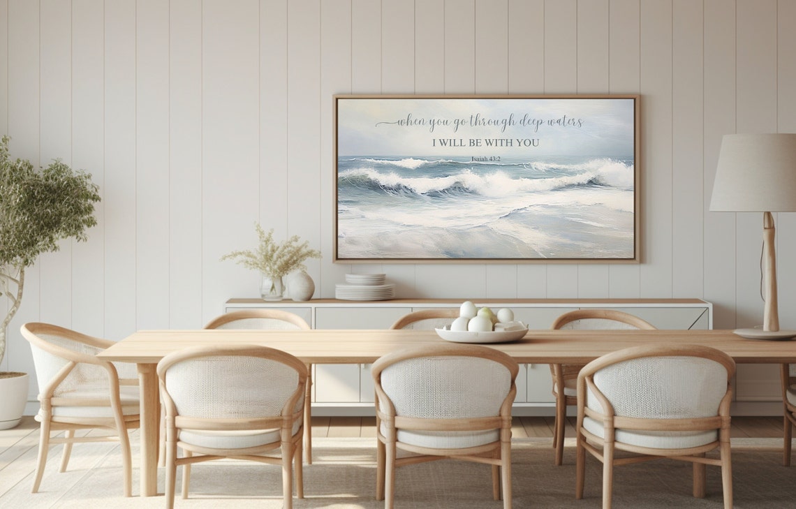 Isaiah 43 2 Bible Verse Ocean Waves Christian Scripture Poster - Image 2