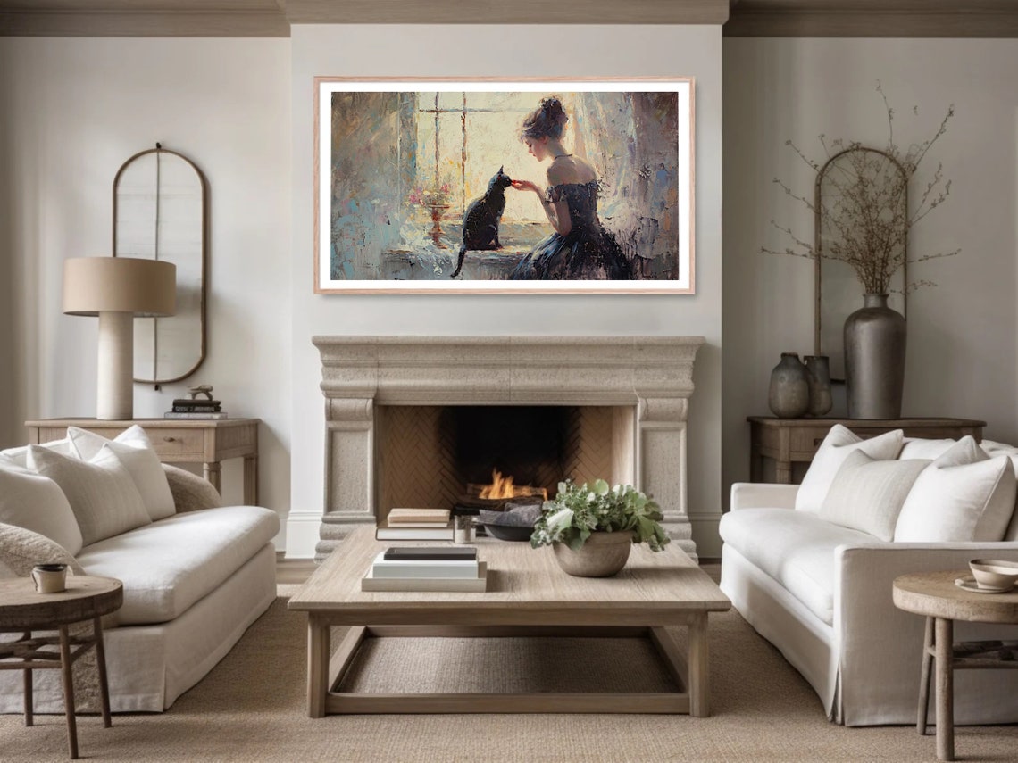Woman With Black Cat By Window Impressionist Portrait Painting Poster - Image 5