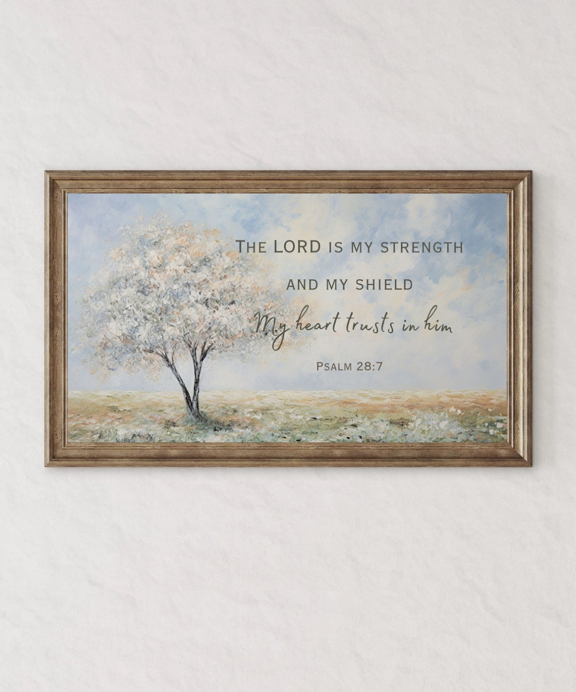 Psalm 28 7 The Lord Is My Strength Blossom Tree Scripture Poster - Image 3