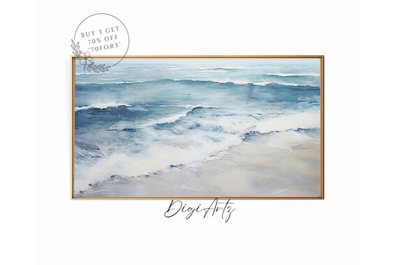 Abstract Ocean Waves Blue White Seascape Oil Painting Poster