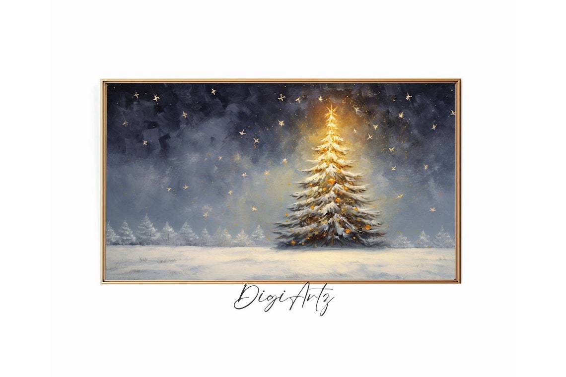Radiant Christmas Tree Glowing Beneath A Starry Night Sky Poster