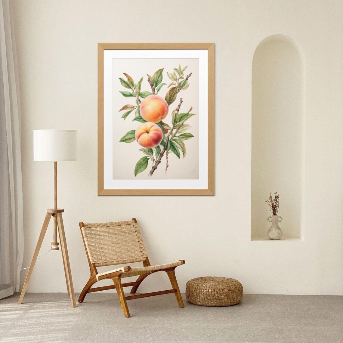 Peach Twig Watercolor Botanical Kitchen Art Print