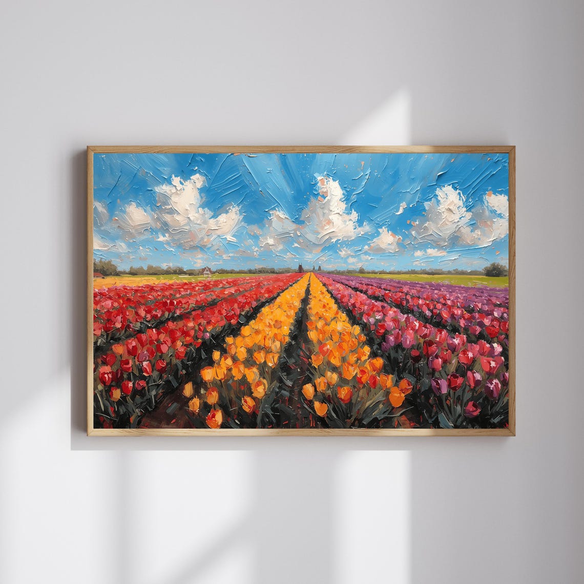 Tulip Field Colorful Rows Oil Painting Spring Landscape Poster