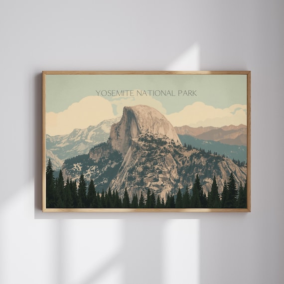 Yosemite National Park Half Dome Retro Granite Cliffs Travel Poster