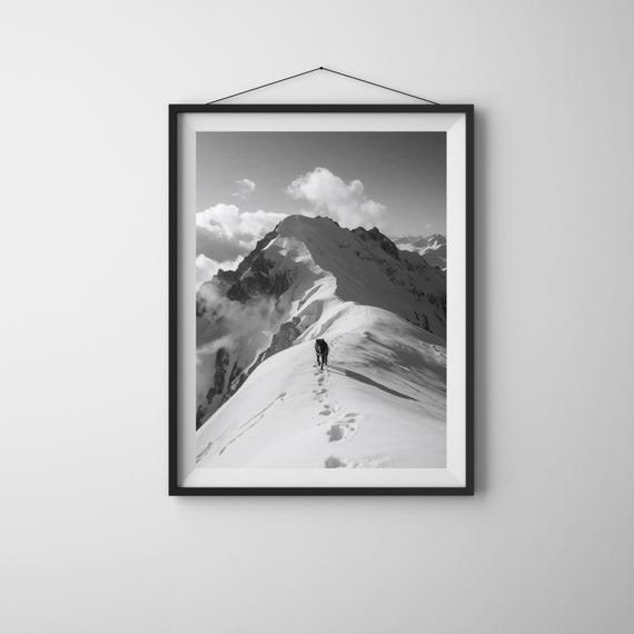 Wolf In Snowy Mountains Photography Minimalist Wildlife Art Print