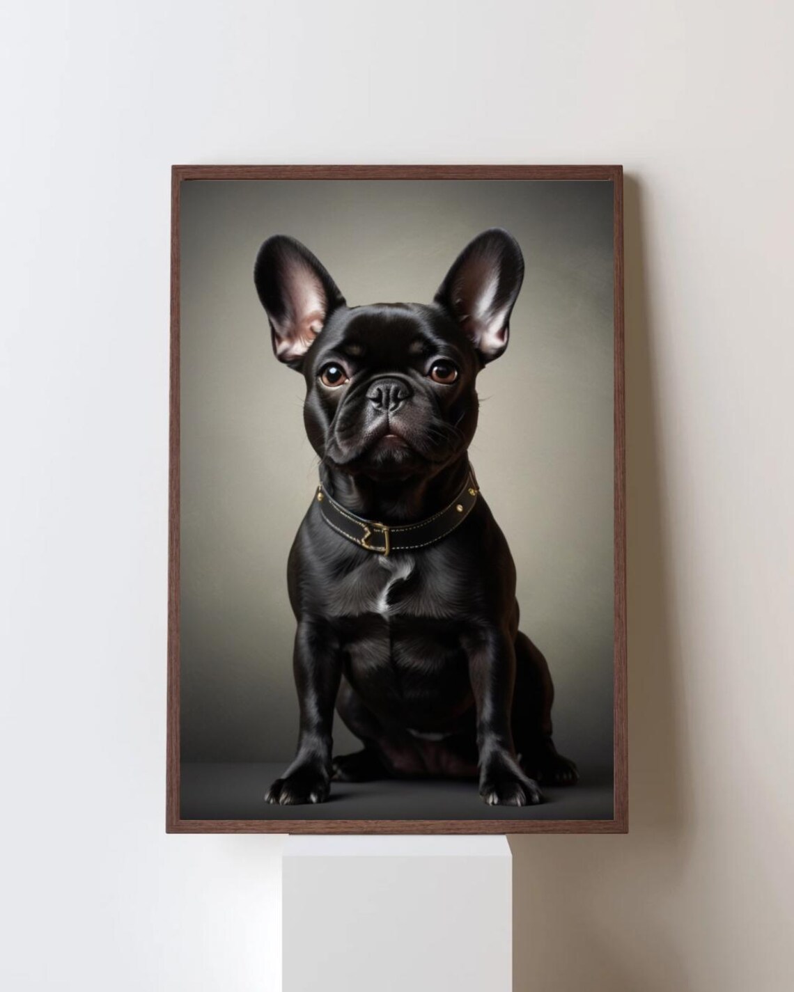 French Bulldog Black Puppy Portrait Leather Collar Cute Dog Poster