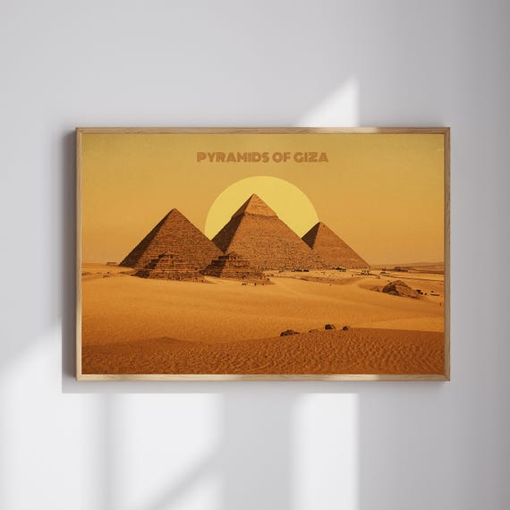 Pyramids Of Giza Travel Poster Retro Egypt Wall Art Ancient Desert Landscape