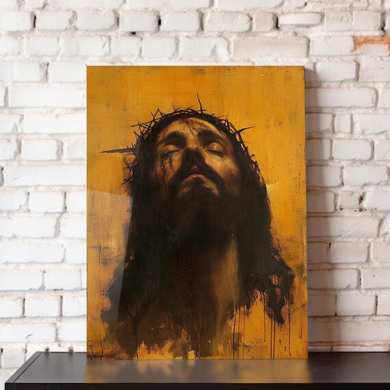 Jesus Crown Of Thorns Golden Background Suffering Sacred Art Poster