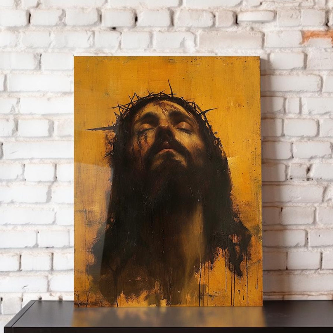 Jesus Crown Of Thorns Golden Background Suffering Sacred Art Poster