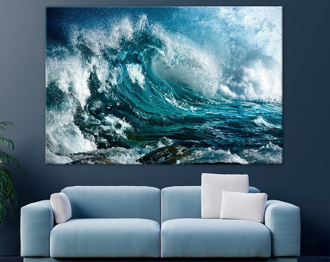 Big Wave Art Print, Turquoise Nautical Wall Decor