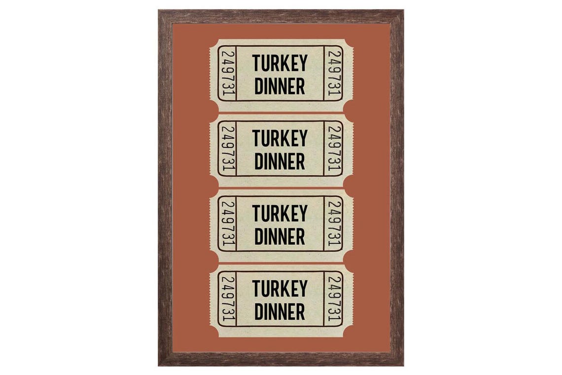 Turkey Dinner Ticket Stub Art Burnt Orange Thanksgiving Poster - Image 2