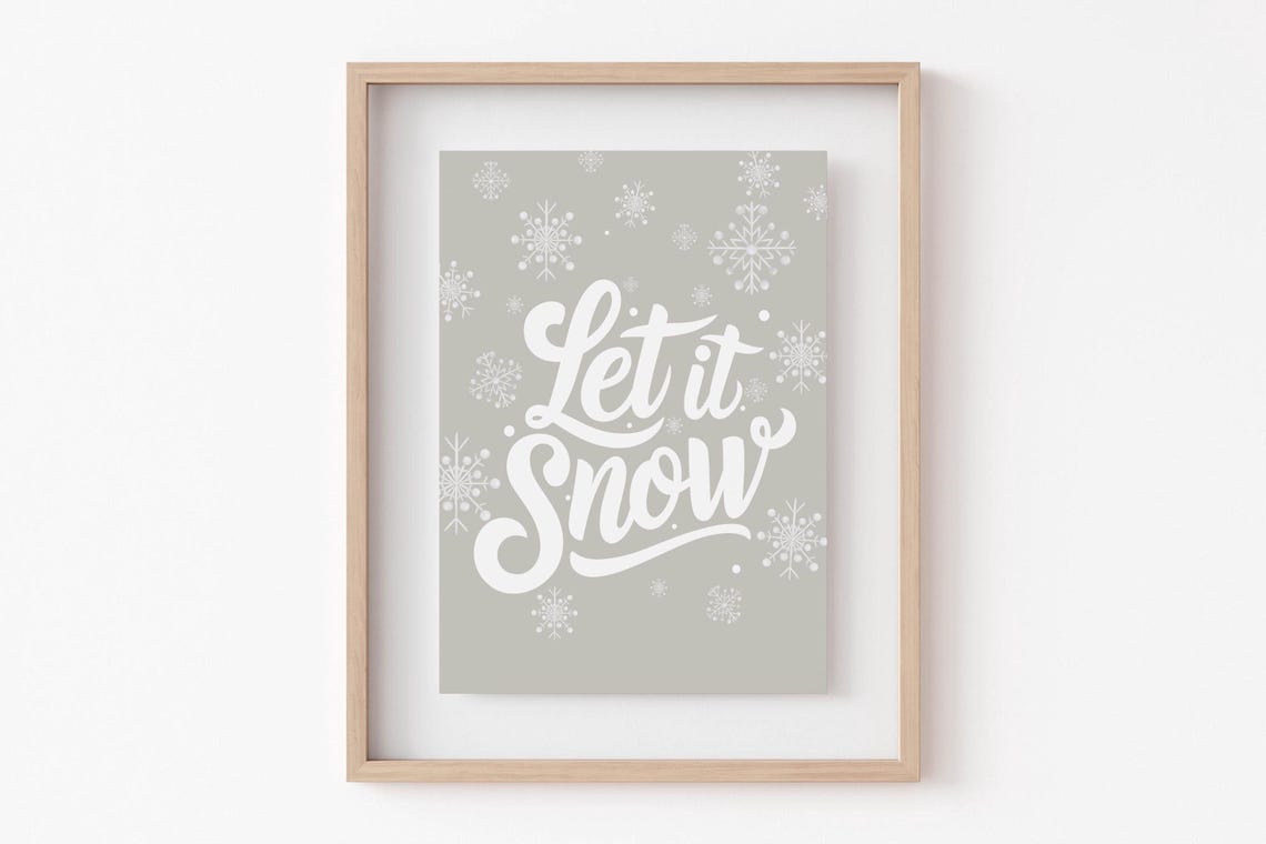 Beige Let it Snow Script Winter Snowflake Christmas Holiday Poster - Image 4