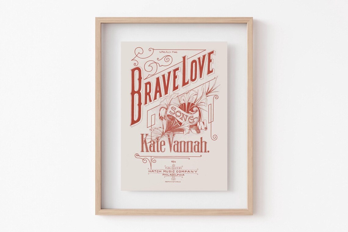 Brave Love Song Kate Vannah Antique Sheet Music Cover Art Poster - Image 5
