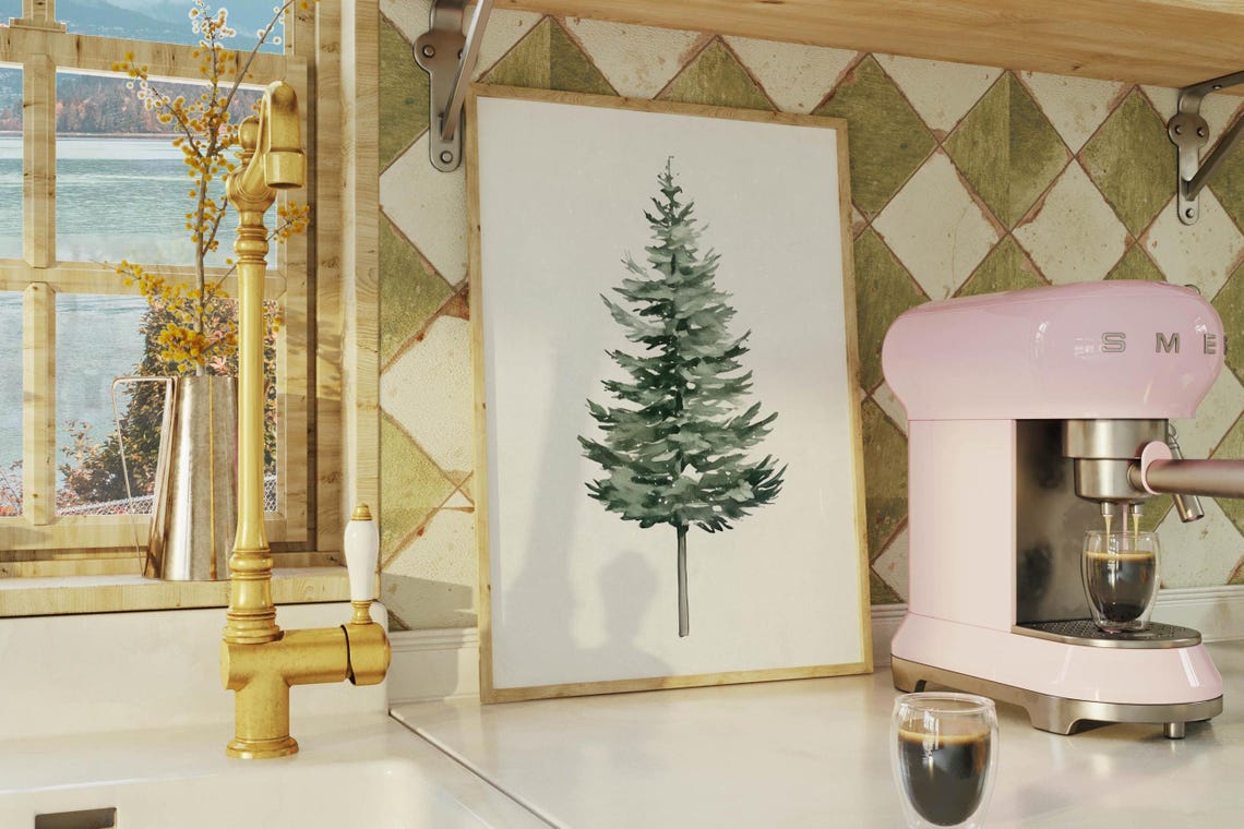 Classic Watercolor Evergreen Pine Tree Branch Winter Holiday Poster - Image 4