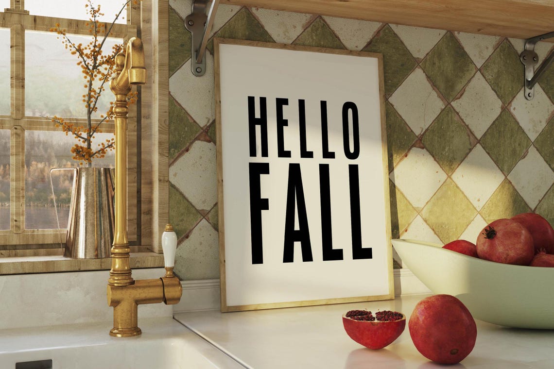 Hello Fall Bold Black Typography Minimalist Autumn Wall Poster - Image 2
