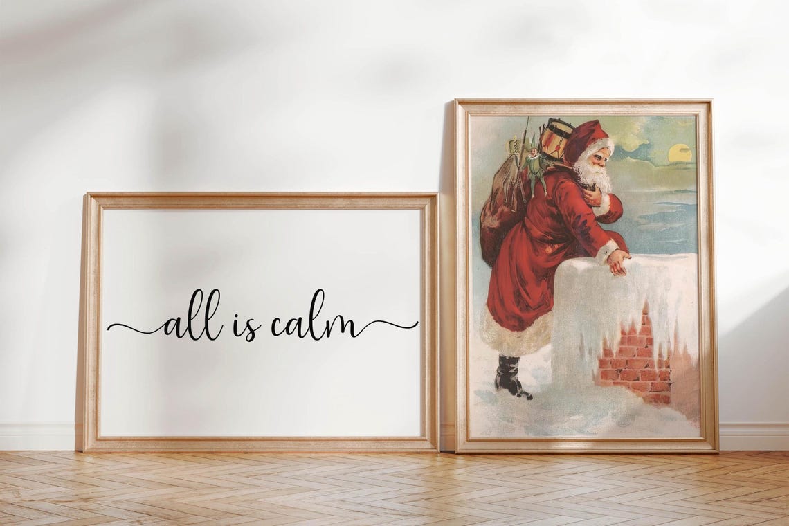 All Is Calm Script Minimalist White Christmas Holiday Poster - Image 2