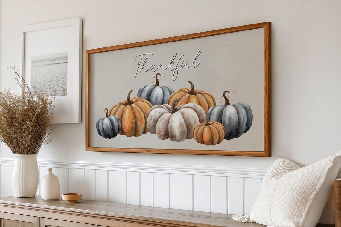 Thankful Watercolor Pumpkins Fall Harvest Thanksgiving Poster - Image 2
