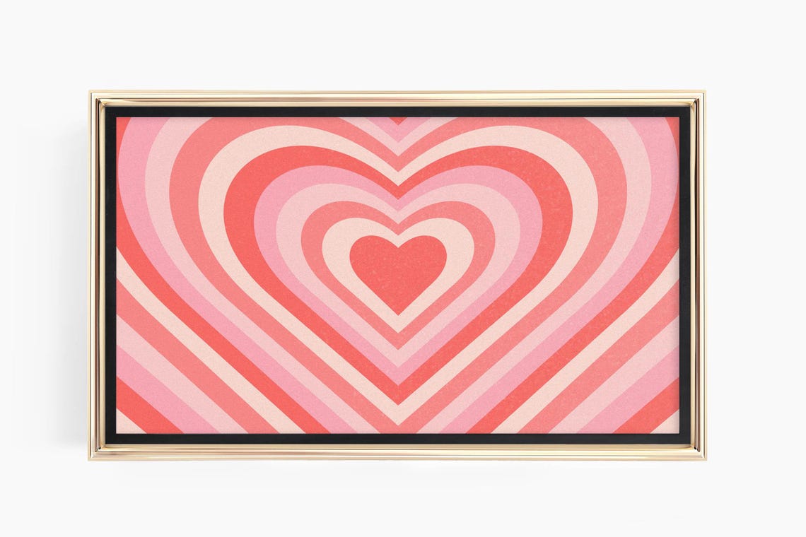 Pink Concentric Hearts Retro Valentine Frame TV Digital Wall Art Print - Image 4