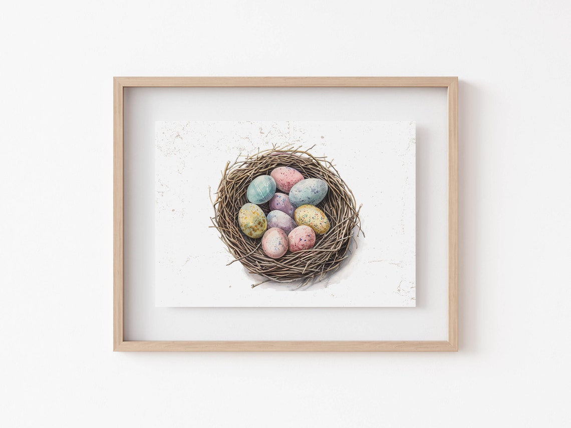Charming Watercolor Easter Eggs Nest Pastel Spring Art Poster