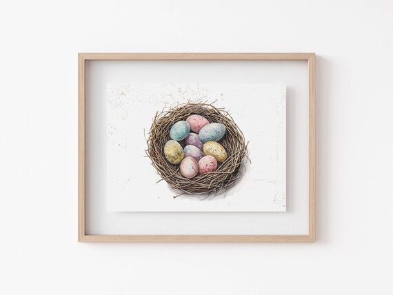 Charming Watercolor Easter Eggs Nest Pastel Spring Art Poster