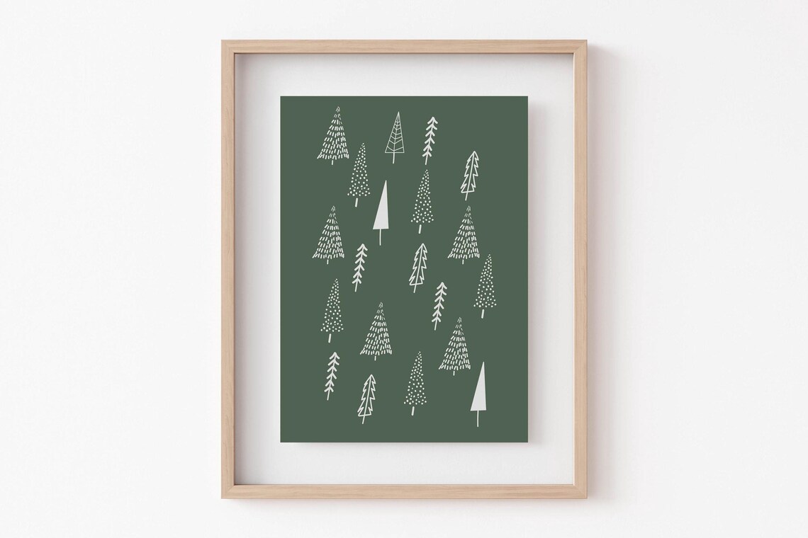 Minimalist White Christmas Trees Dark Green Holiday Art Poster - Image 2