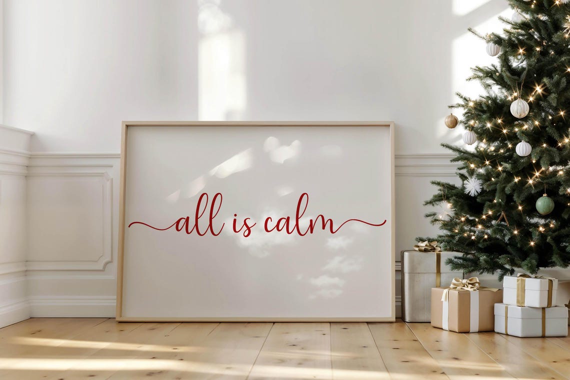 All Is Calm Red Script Christmas Holiday Minimalist Wall Poster - Image 5