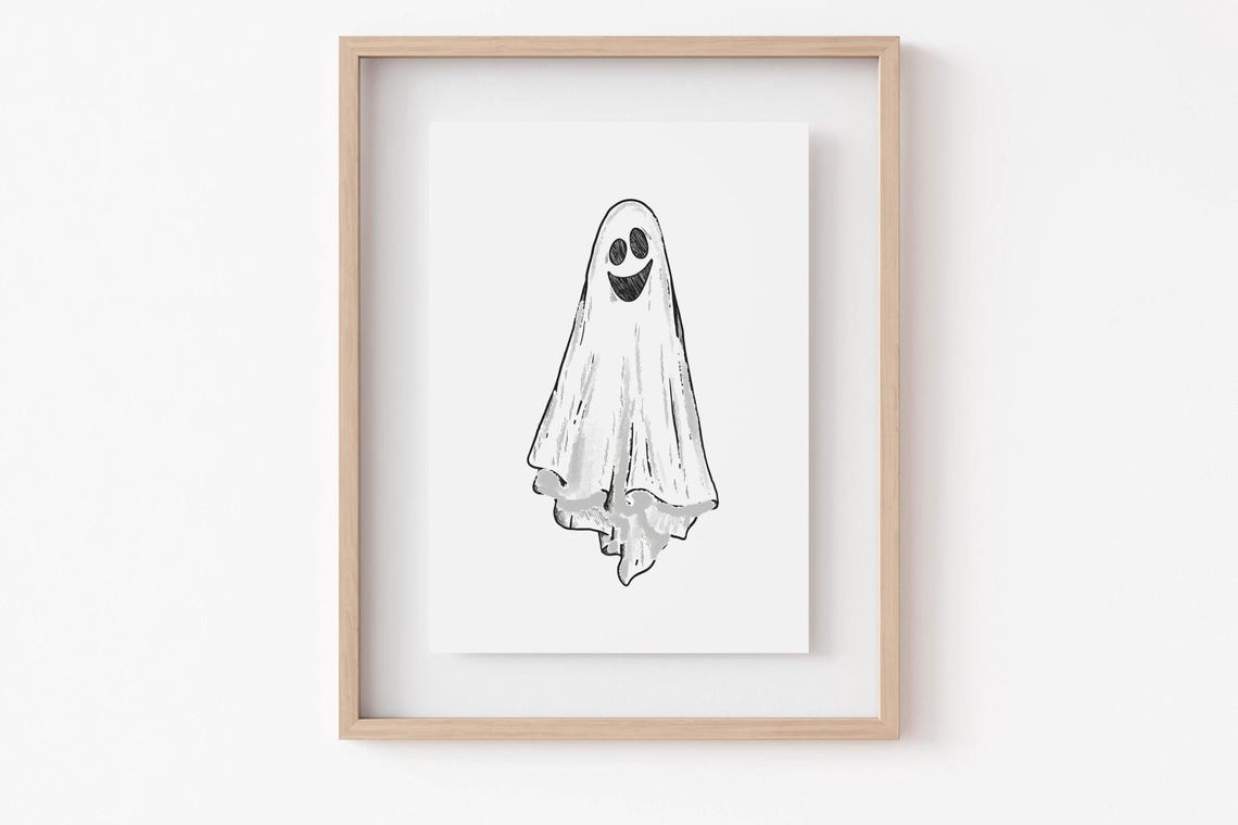Cute Happy Smiling Ghost Sketch Minimalist Halloween Wall Poster - Image 6