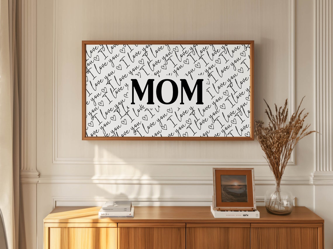 Mom I Love You Script Pattern Mother Day Gift Black White Poster - Image 3