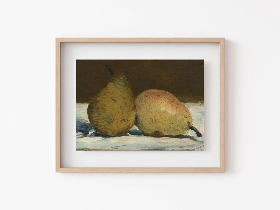 Two Pears Classic Oil Painting Still Life Rustic Kitchen Poster - Image 2