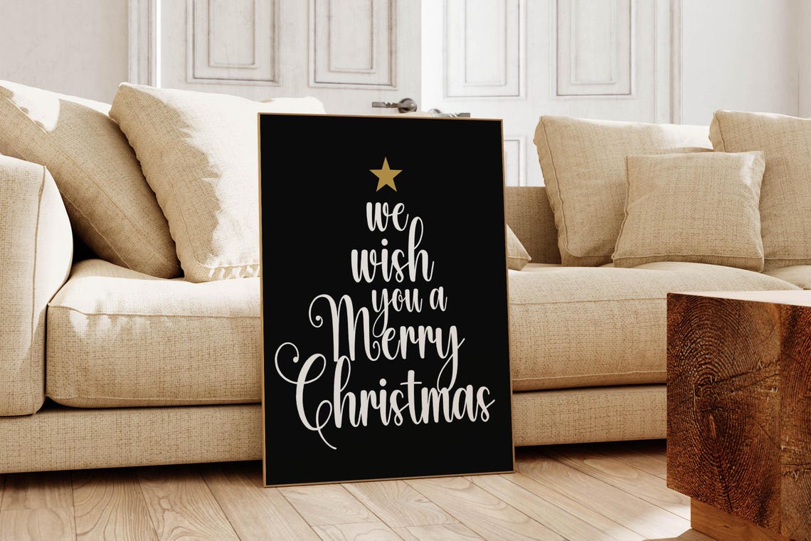 We Wish You A Merry Christmas Calligraphy Tree Gold Star Poster - Image 6