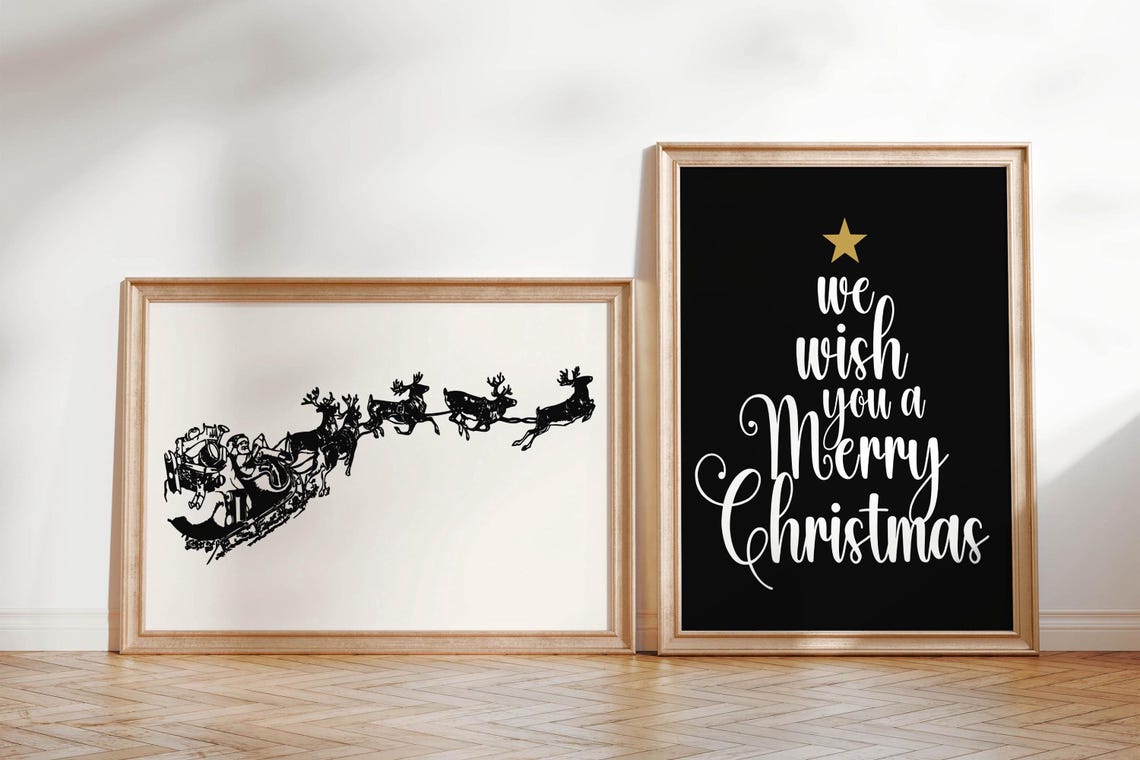 We Wish You A Merry Christmas Calligraphy Tree Gold Star Poster - Image 2