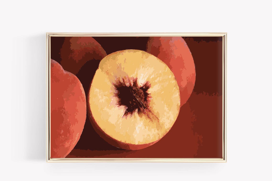 Fresh Sliced Peach Still Life Painting Warm Kitchen Artwork Print - Image 2