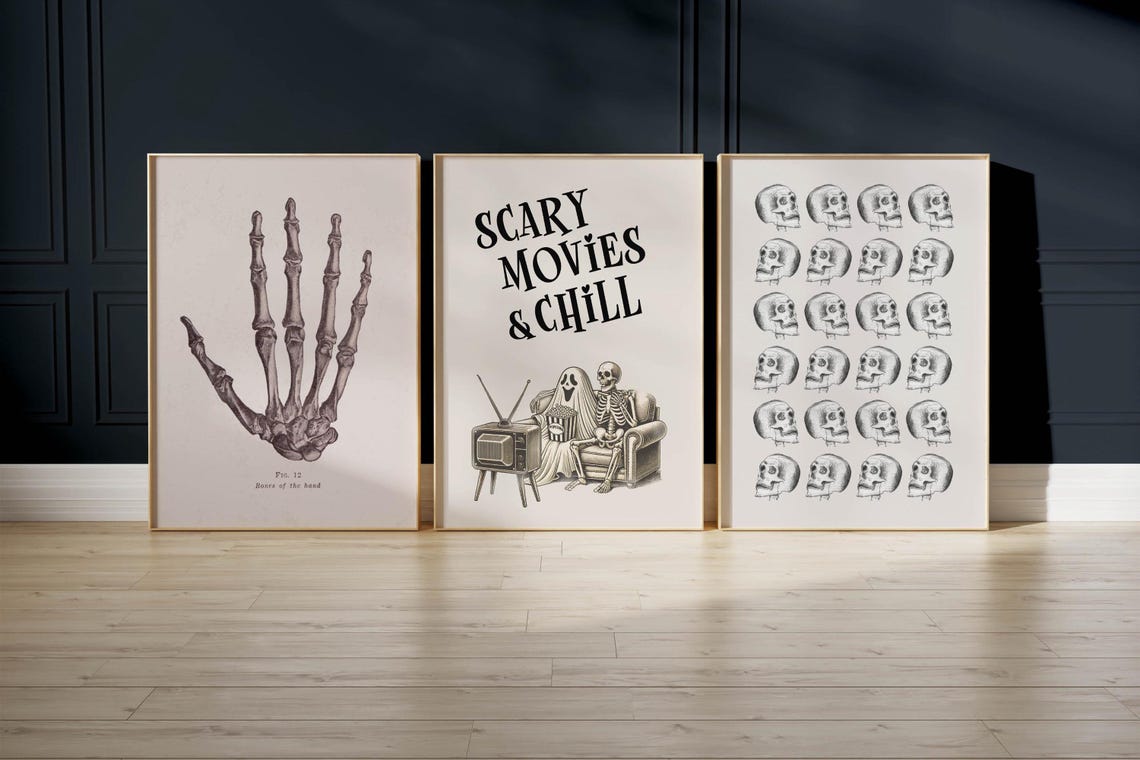 Vintage Skull Studies Grid Spooky Halloween Sketch Art Poster - Image 4