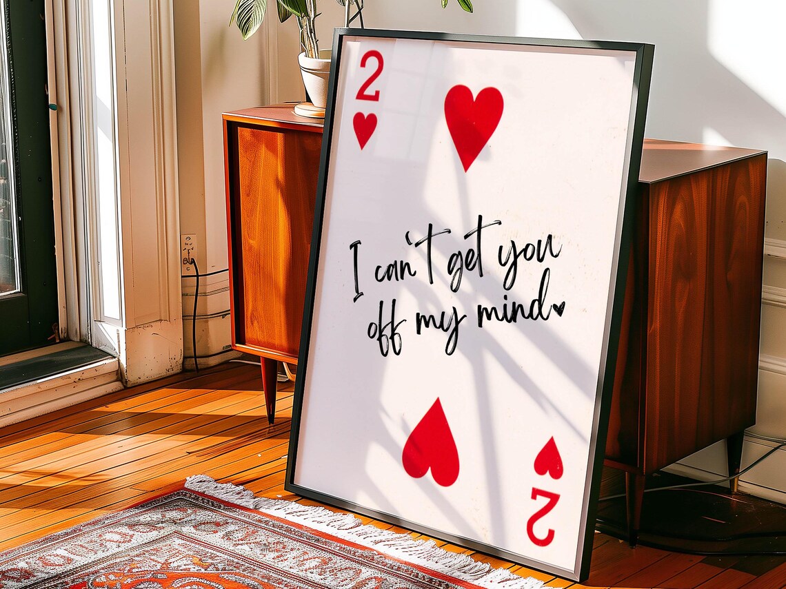 Two of Hearts Playing Card I Cant Get You Off My Mind Love Poster - Image 3