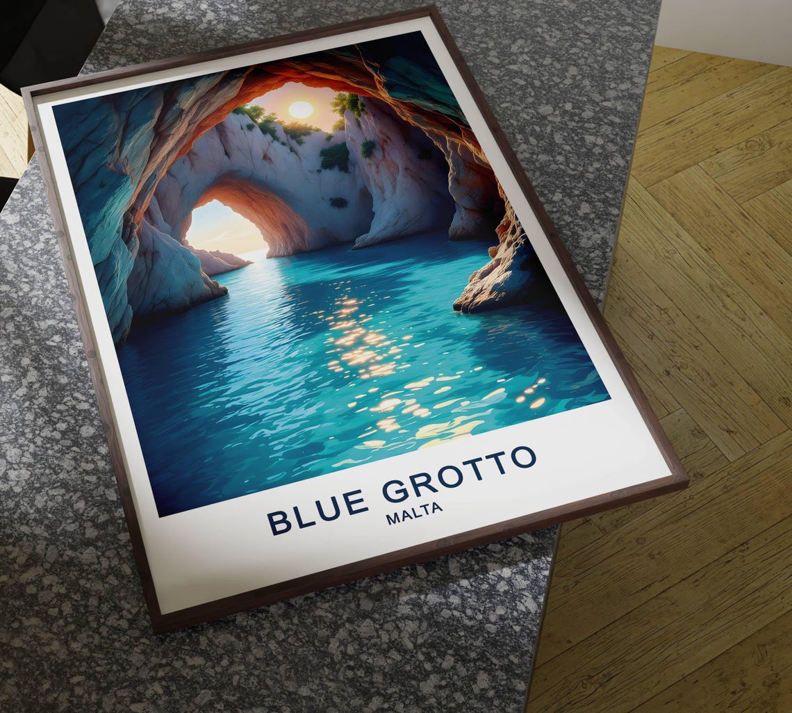 Blue Grotto Malta Sea Cave Arch Turquoise Water Sunrise Scene Poster - Image 4