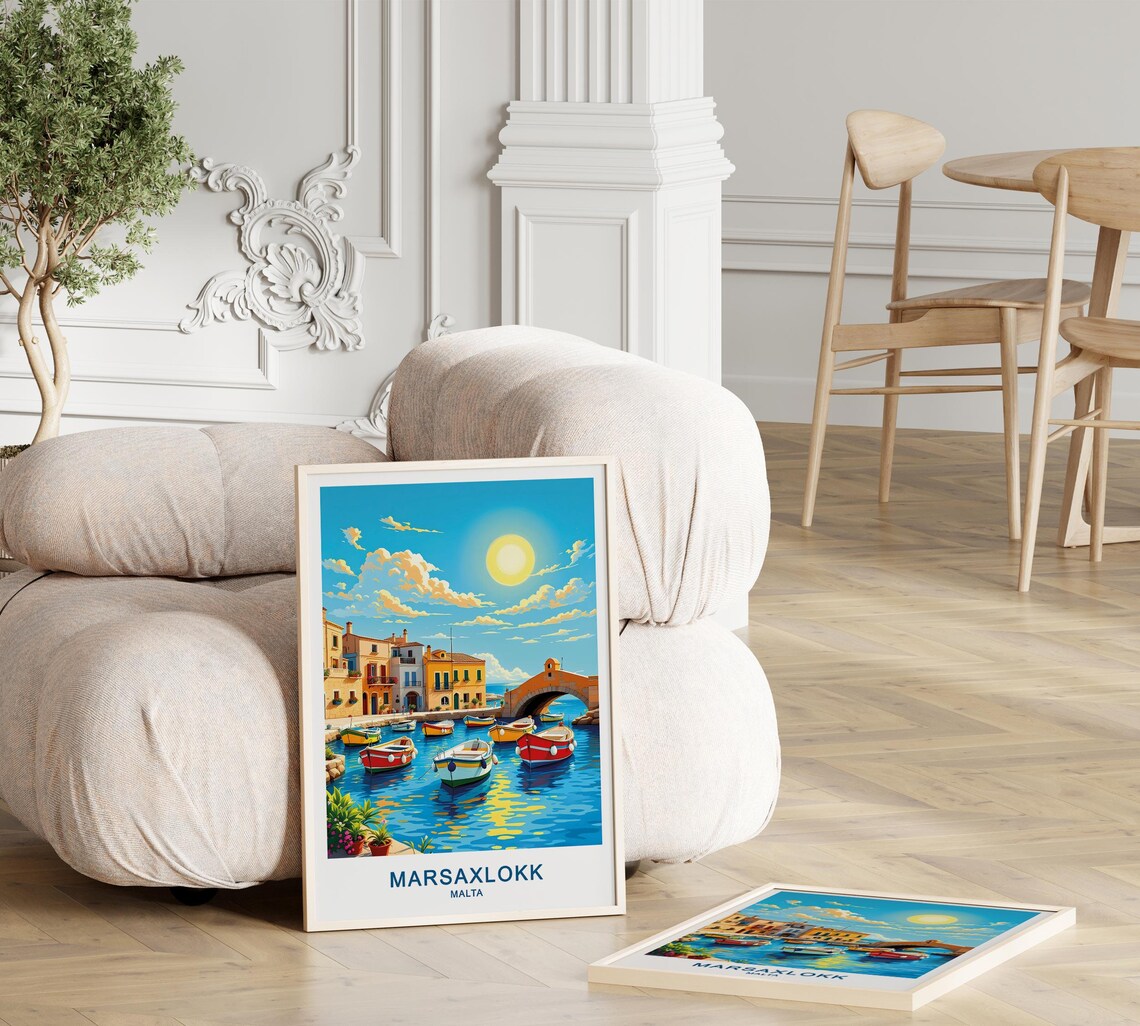 Marsaxlokk Malta Travel Poster Colorful Fishing Boats Waterfront Charm And Traditional Village Wall Art - Image 3
