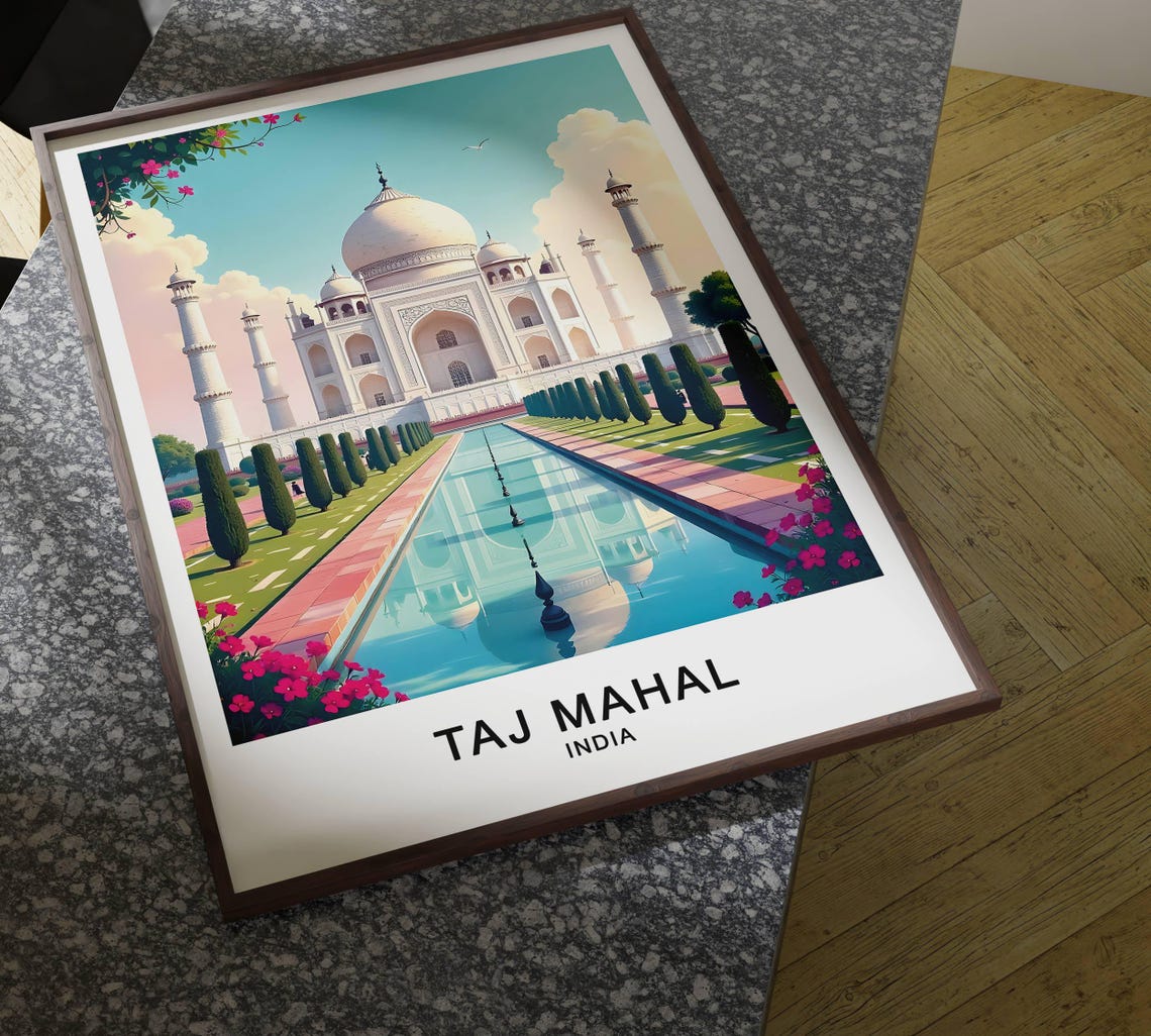 Taj Mahal India White Marble Monument Reflecting Pool Garden Poster - Image 3