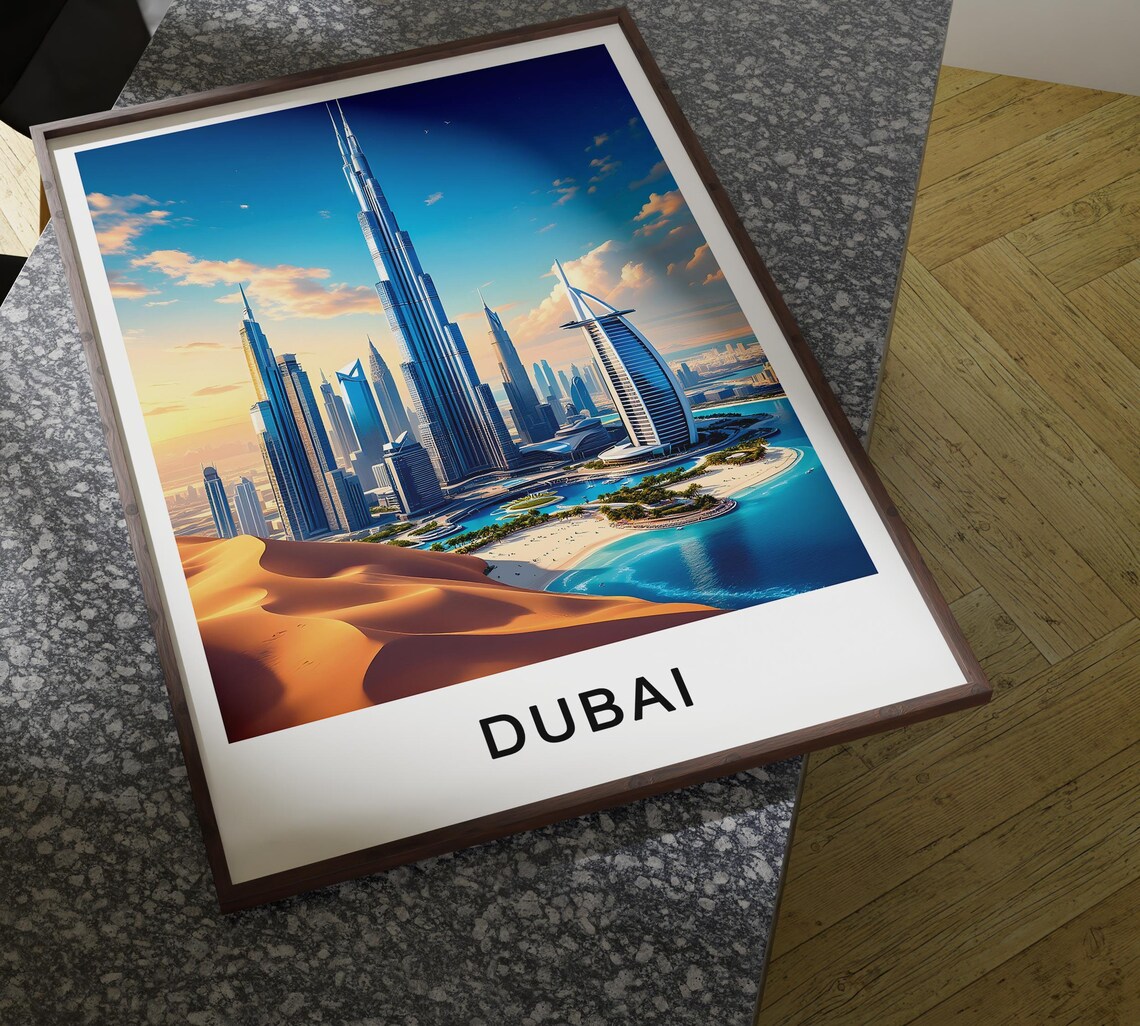 Dubai UAE Burj Khalifa Skyline Desert Dunes Modern Cityscape Poster - Image 4