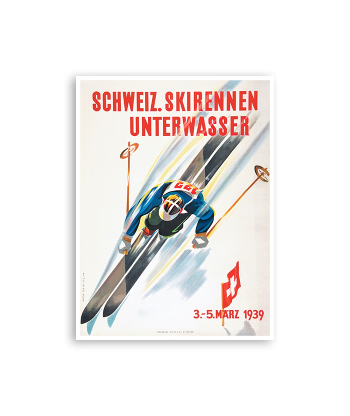 Swiss Ski Poster, Vintage Switzerland Travel Art