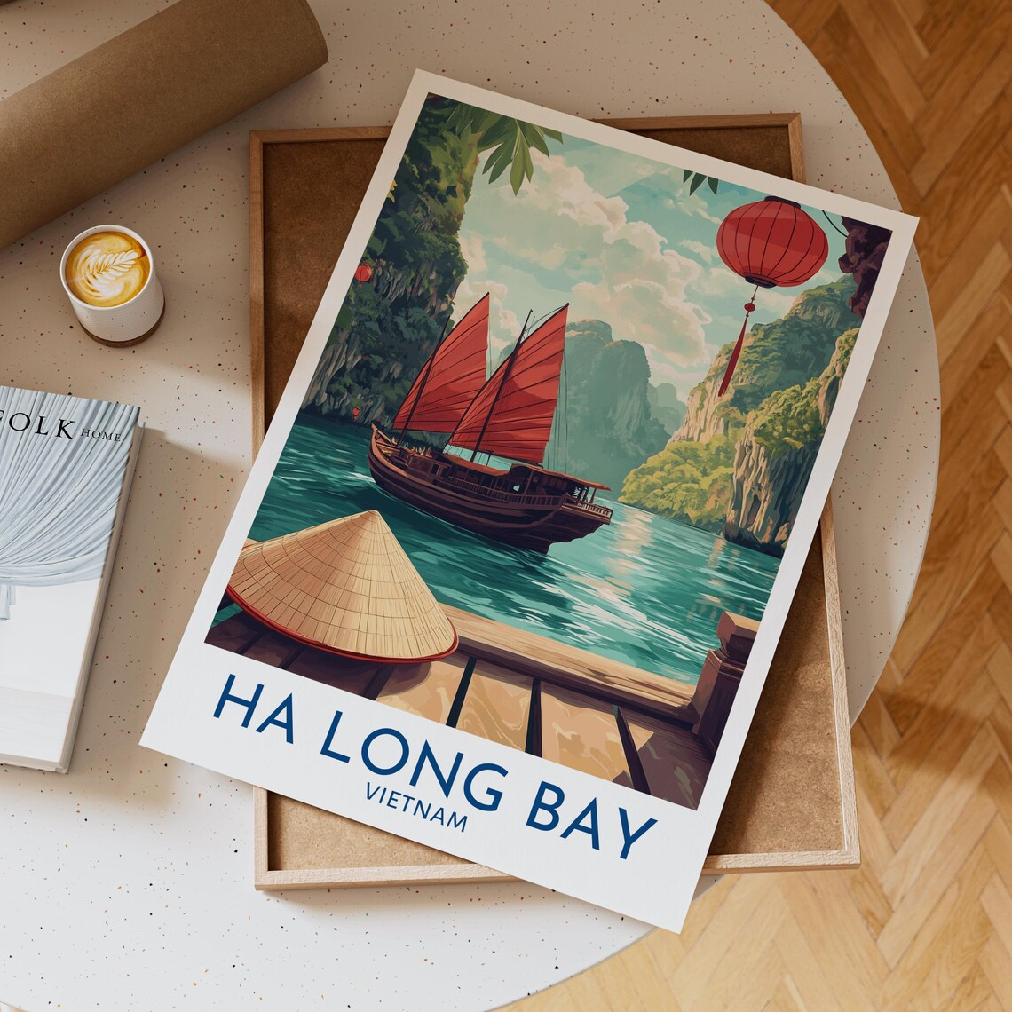 Ha Long Bay Vietnam Red Sail Junk Boat Travel Poster Lantern Art